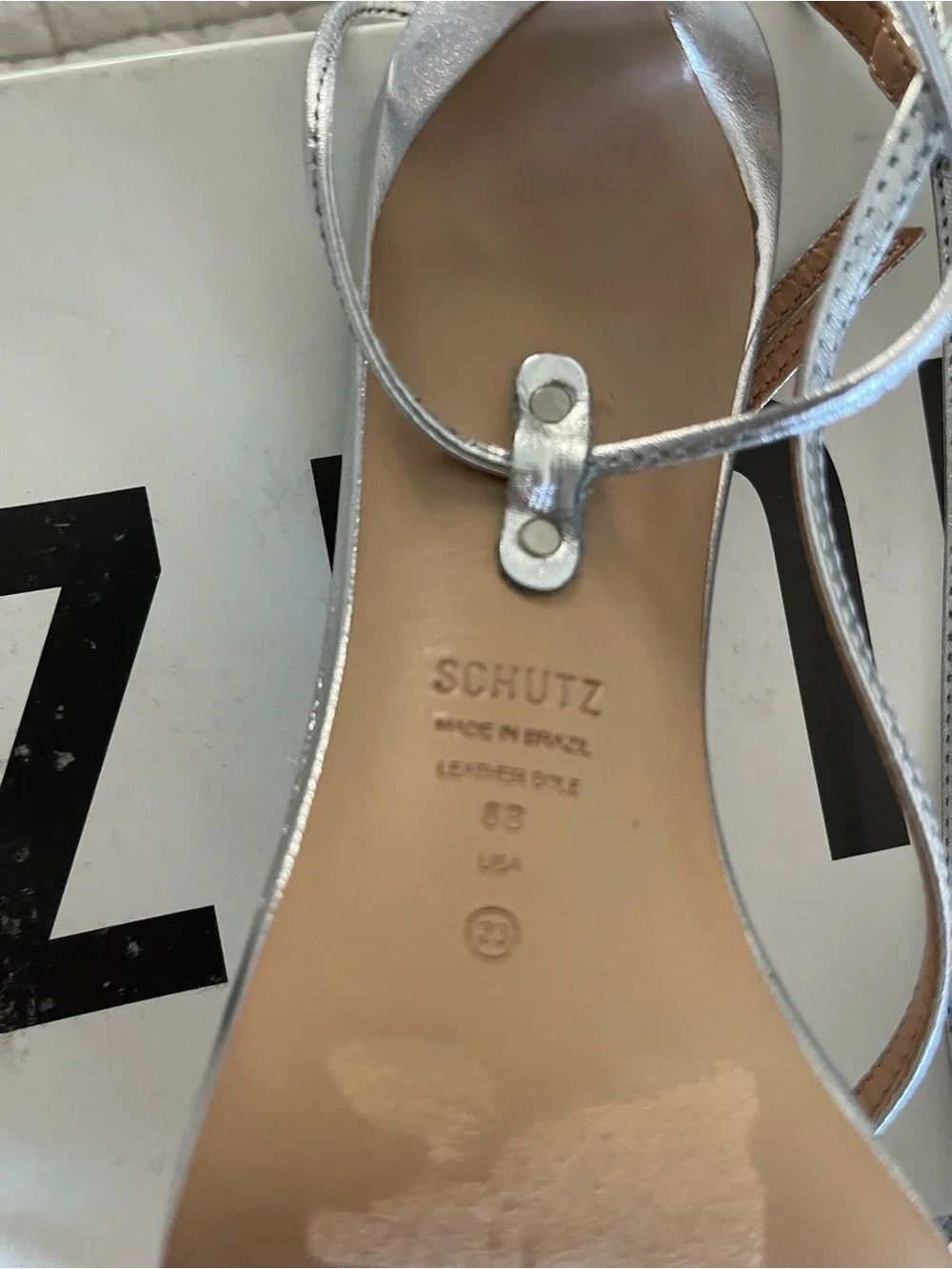 SCHUTZ Silver Leather Metallic Tie Up Heeled Sandals